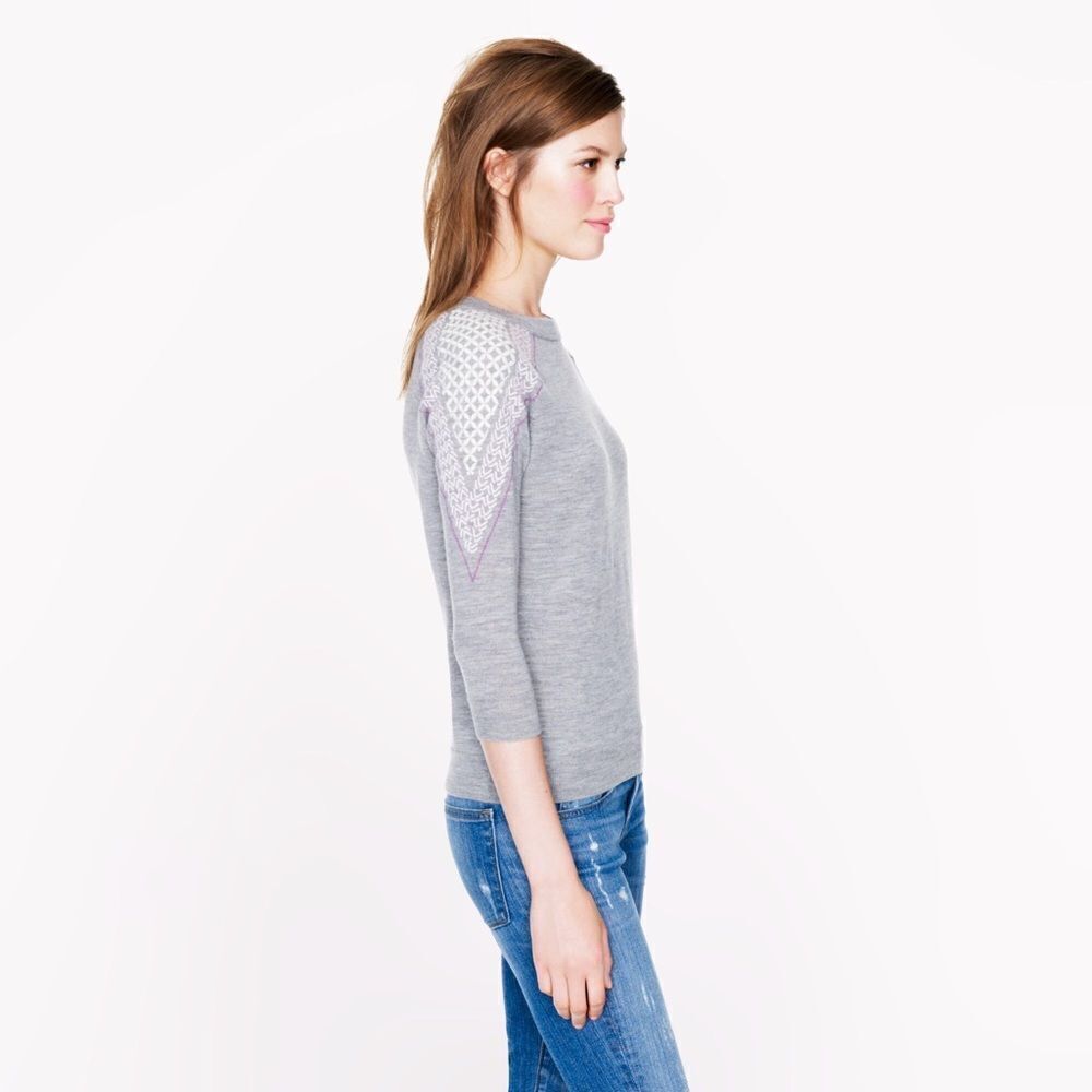 J.Crew Merino Sweater XS Shoulder Embroidery - Picture 3 of 6